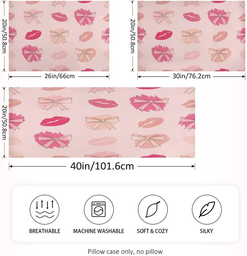 Ribbon Bow Lipsticks Satin Pillowcase for Hair and Skin Soft Breathable Wrinkle-Free Pillow Cases with Envelope Closure Cooling Pillow Covers for Sleeping Standard Size - Image 4