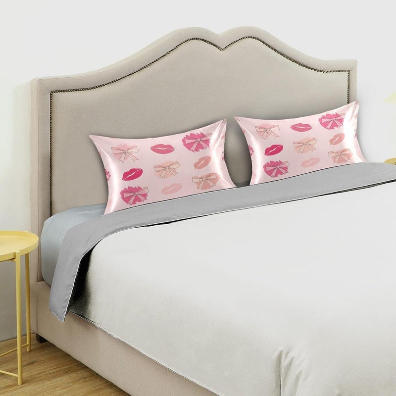 Ribbon Bow Lipsticks Satin Pillowcase for Hair and Skin Soft Breathable Wrinkle-Free Pillow Cases with Envelope Closure Cooling Pillow Covers for Sleeping Standard Size - Image 5