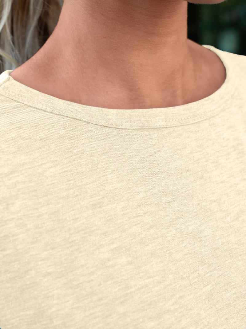 AUTOMET Women's Soft Basic Short Sleeve T-Shirt, Round Neck Tops Summer Casual Tee for Spring Shirts Clothes Everyday Wear 02cream M - Image 5