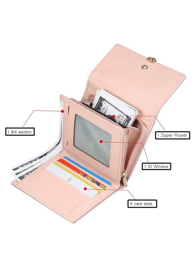 FT FUNTOR RFID Wallets for Women, Leaf Card Holder Trifold Ladies Wallets Coins Zipper Pocket with ID Window Blue - Image 2
