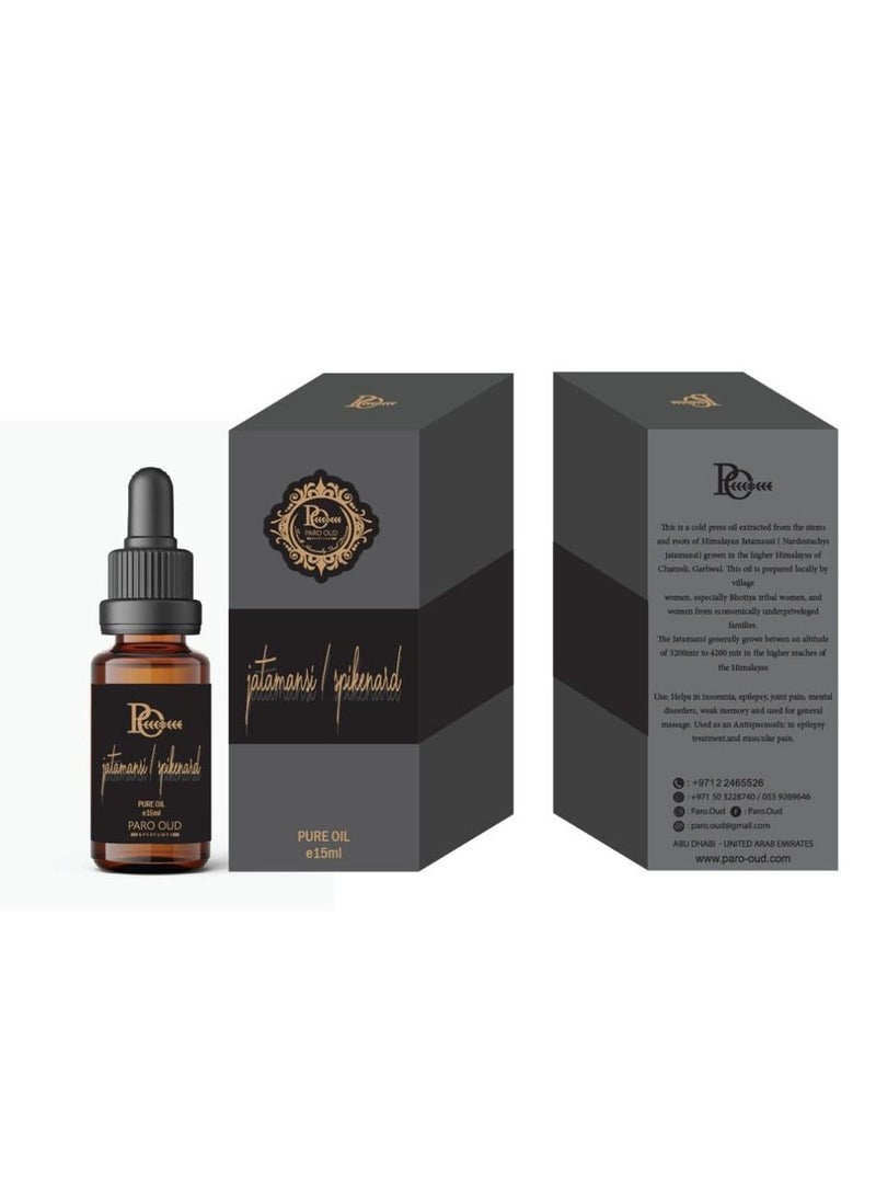 PARO OUD - Spikenard Essential I Jatamansi Oil Paro oud I 15ml I Cold press I Himalayan Jatamansi I grows above 3200 mtr to 4200 mtr in High Himalayas I Helps in insomnia I epilepsy I joint pain I mental disorder I weak memory I general massage I - Image 1