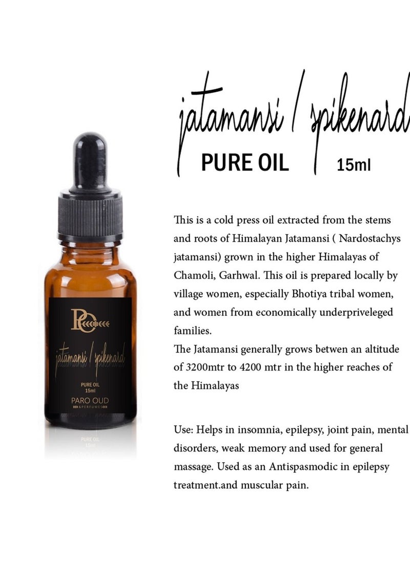 PARO OUD - Spikenard Essential I Jatamansi Oil Paro oud I 15ml I Cold press I Himalayan Jatamansi I grows above 3200 mtr to 4200 mtr in High Himalayas I Helps in insomnia I epilepsy I joint pain I mental disorder I weak memory I general massage I - Image 1