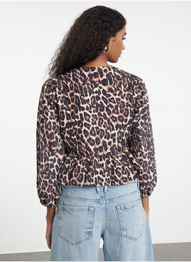 trendyol - Multicolored Animal Leopard Patterned Tie Detailed Regular Fit Woven Shirt TWOAW25GO00087 - Image 1