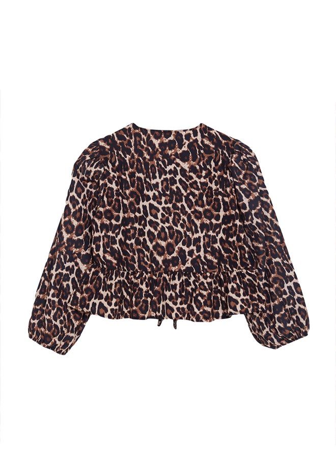 trendyol - Multicolored Animal Leopard Patterned Tie Detailed Regular Fit Woven Shirt TWOAW25GO00087 - Image 1