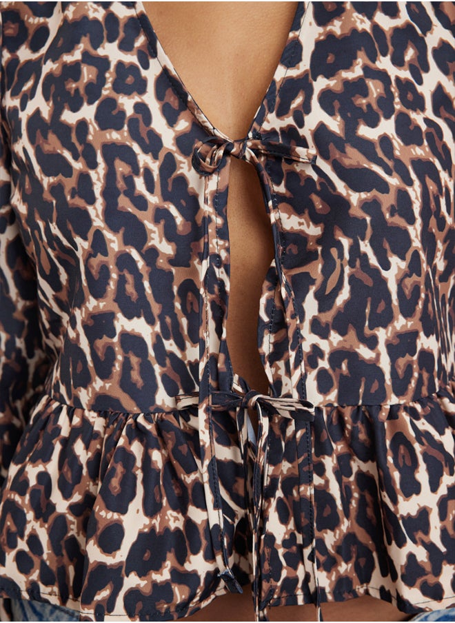 trendyol - Multicolored Animal Leopard Patterned Tie Detailed Regular Fit Woven Shirt TWOAW25GO00087 - Image 1