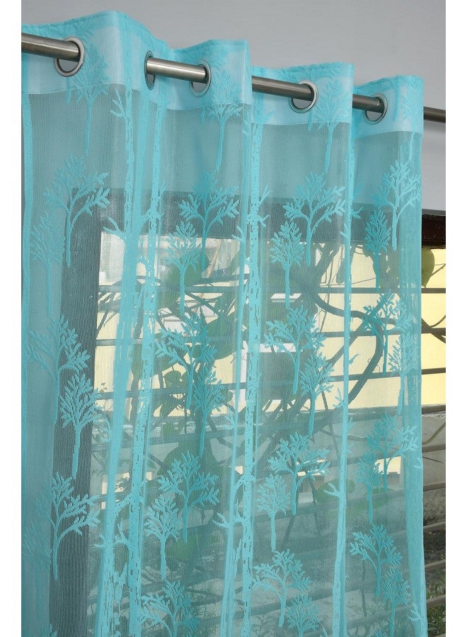Homefab India Pack of 2 Tissue Curtains Sheer Panel Transparent Net - 9 feet, Long Door, Aqua Blue, Floral - Image 2