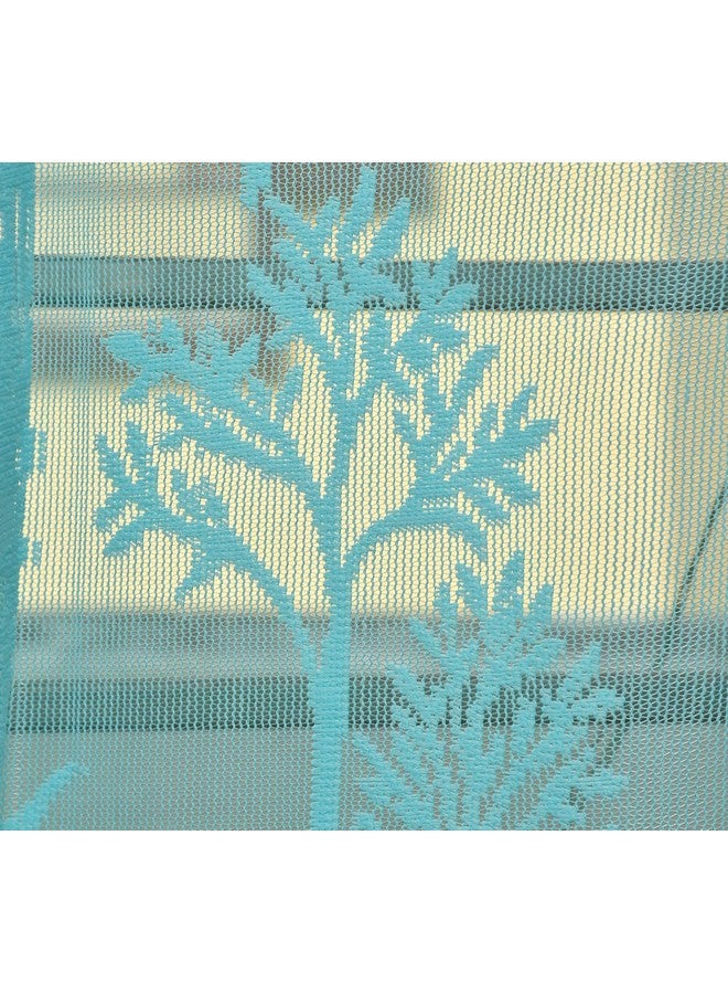 Homefab India Pack of 2 Tissue Curtains Sheer Panel Transparent Net - 9 feet, Long Door, Aqua Blue, Floral - Image 4
