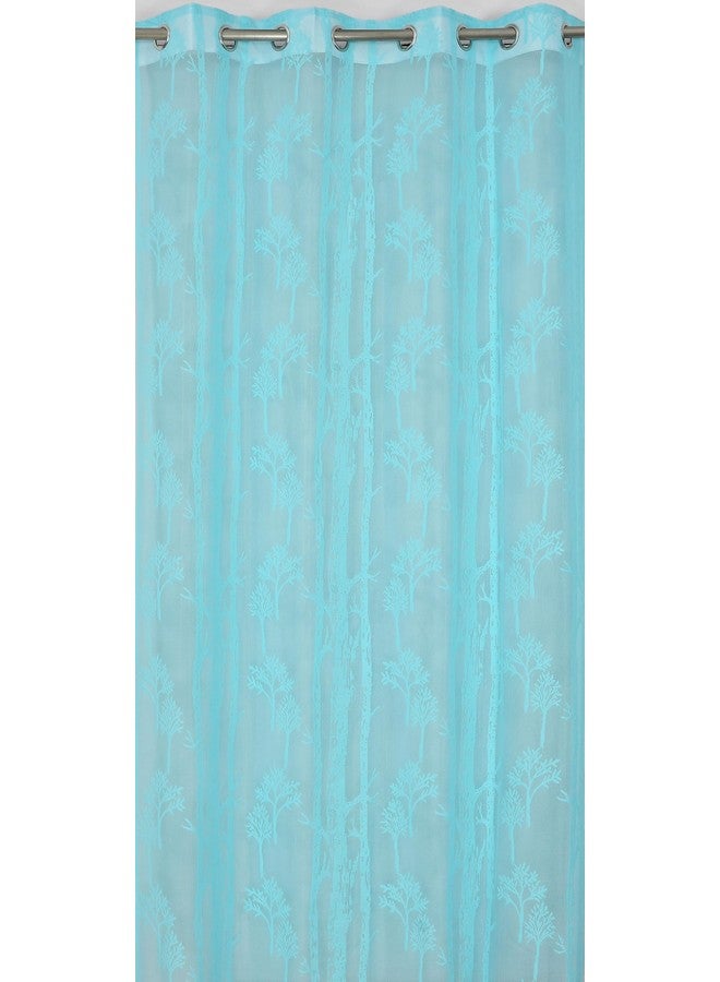Homefab India Pack of 2 Tissue Curtains Sheer Panel Transparent Net - 9 feet, Long Door, Aqua Blue, Floral - Image 5