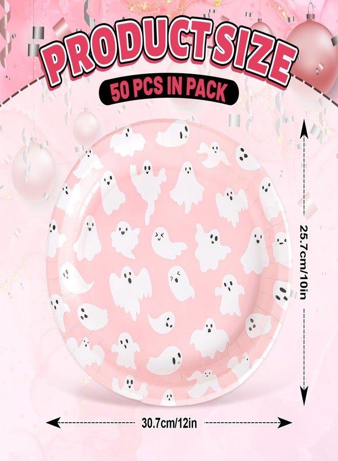 Whaline صحون ورقية بيضاوية من وايلين 50 قطعة لعيد الهالوين، تصميم لطيف لروح كرتونية وردية، صحون قابلة للتصرف لحفلات عيد الميلاد وحفلات استقبال المواليد، زينة للطاولة، 10 × 12 بوصة - Image 2