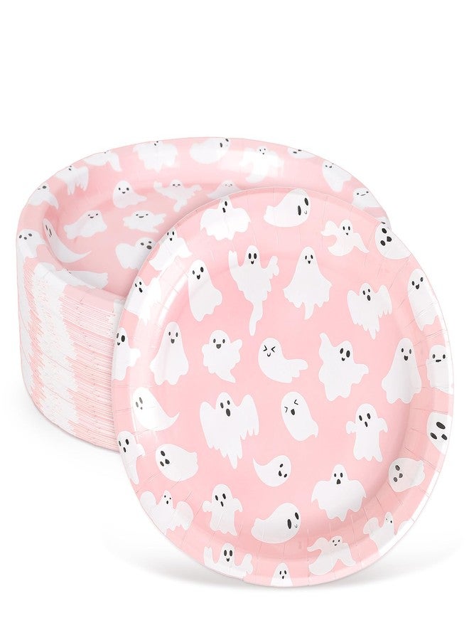 Whaline صحون ورقية بيضاوية من وايلين 50 قطعة لعيد الهالوين، تصميم لطيف لروح كرتونية وردية، صحون قابلة للتصرف لحفلات عيد الميلاد وحفلات استقبال المواليد، زينة للطاولة، 10 × 12 بوصة - Image 1