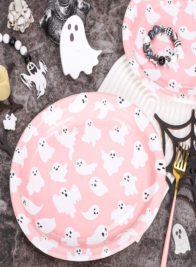Whaline صحون ورقية بيضاوية من وايلين 50 قطعة لعيد الهالوين، تصميم لطيف لروح كرتونية وردية، صحون قابلة للتصرف لحفلات عيد الميلاد وحفلات استقبال المواليد، زينة للطاولة، 10 × 12 بوصة - Image 3