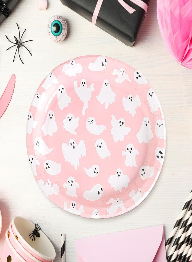 Whaline صحون ورقية بيضاوية من وايلين 50 قطعة لعيد الهالوين، تصميم لطيف لروح كرتونية وردية، صحون قابلة للتصرف لحفلات عيد الميلاد وحفلات استقبال المواليد، زينة للطاولة، 10 × 12 بوصة - Image 4