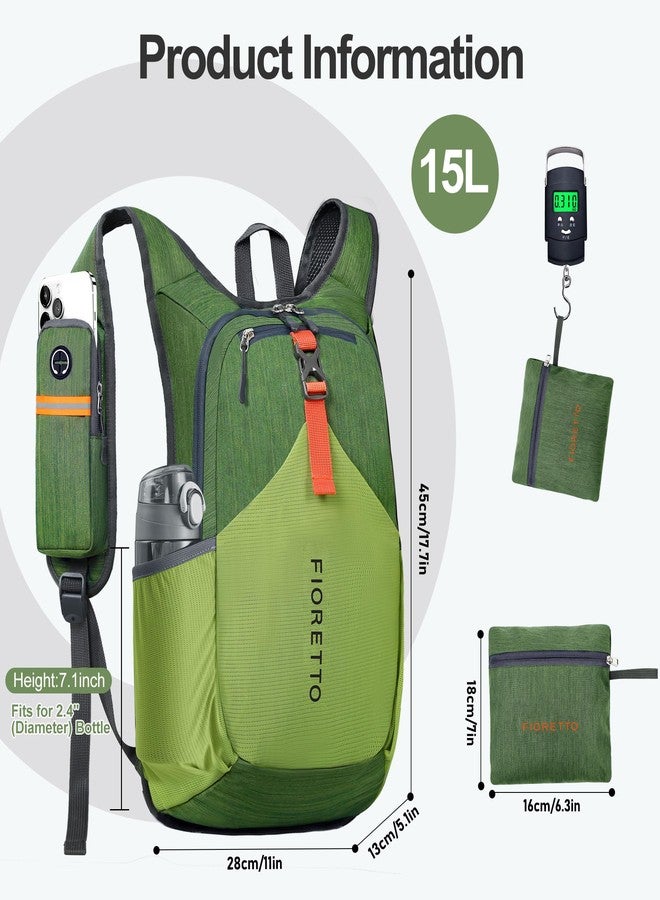 FIORETTO 15L Hiking Backpack for Women Men Mini Packable Backpack Lightweight Small Daypack for Camping Travel Outdoor, Green - Image 5