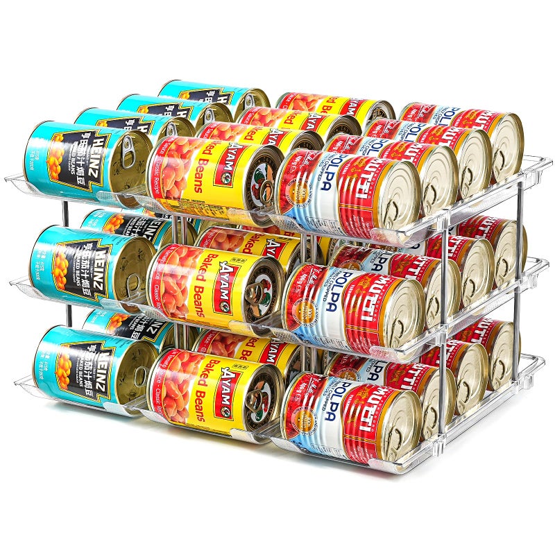 Amllas Can Organizer for Pantry, Stacking Can Storage Organizer Pantry, Automatic Rolling Can Rack for Fridge, 3Tire 3 Columns Can Holder for 36 Cans, Canned Goods Organizer - Image 1