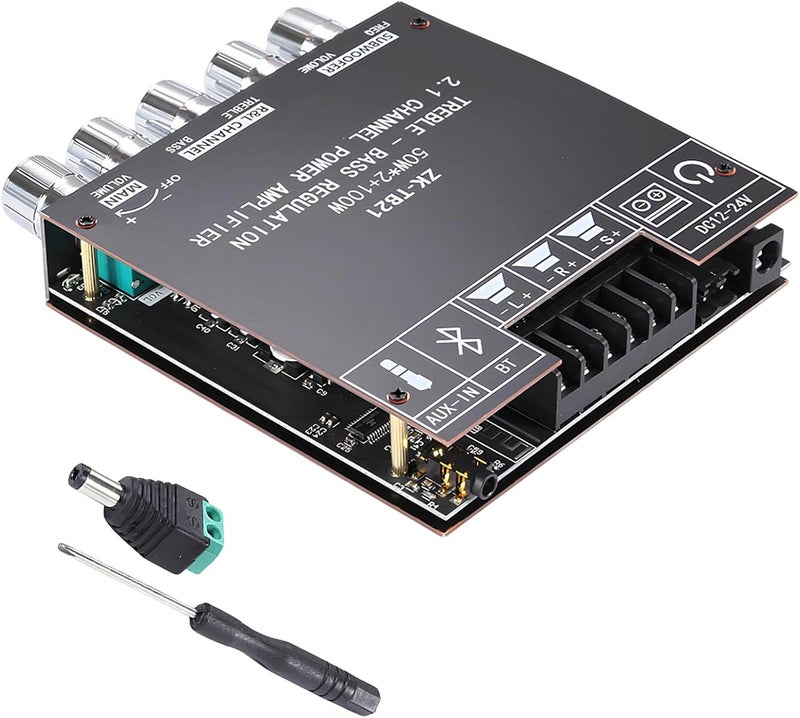 2.1 Channel Subwoofer Amplifier Board, ZK-TB21 TPA3116D2 HiFi Treble and Bass Control, Wireless 5.0 Digital Audio Power Amp Board with AUX-in, 50W+50W+100W 5 Knobs for Home Speakers - Image 1