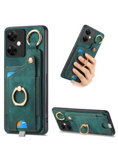 For OnePlus Nord CE3 Lite Retro Skin-feel Ring Card Bag Phone Case with Hang Loop(Green)