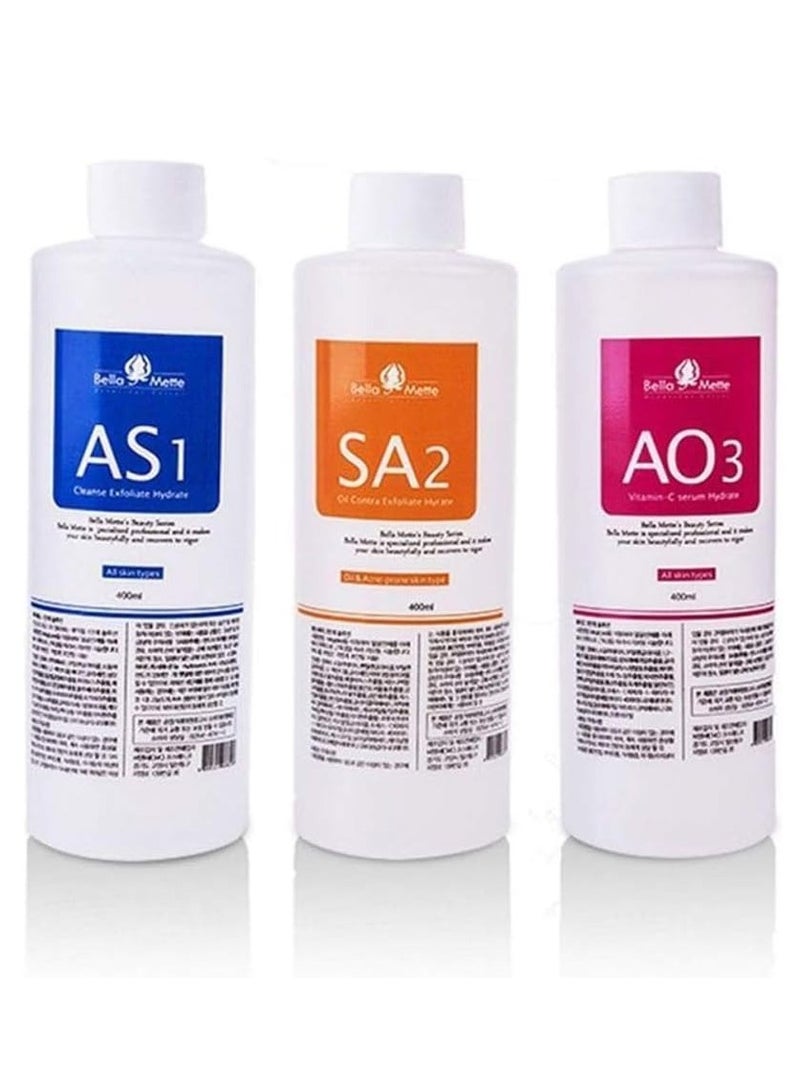 AS1 SA2 AO3 Aqua Peeling Solution Premium Salon Professional Dermabrasion Serum for Small Bubble Skin Care Facial Mask Machine (AS1 SA2 AO3, 3*400ml) - Image 1