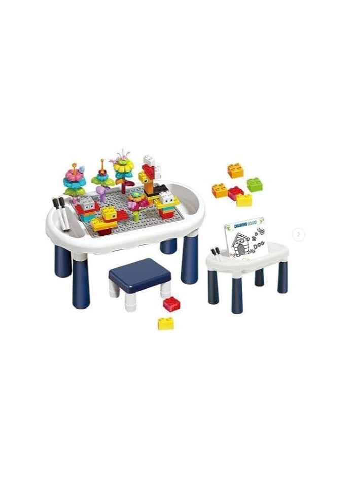 6-in-1 Kids Block Table Set with Chair, 49 Pieces Building Blocks, Educational Activity Table for Ages 3 and Up - Image 2