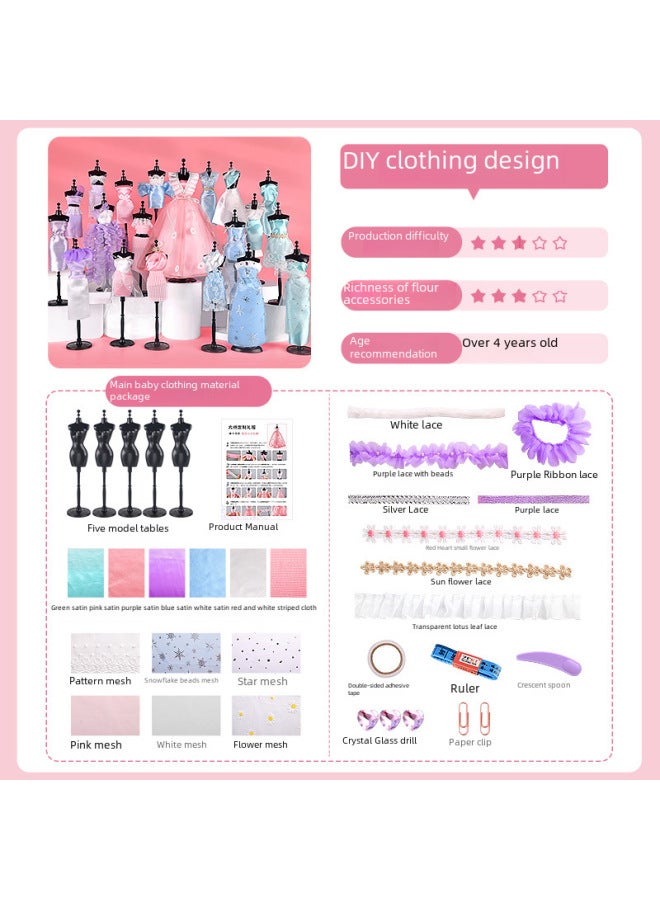 Children's Fashion Design Diy Hair Clip Handmade Material Pack Doll Clothes Girls Toy Cross-border-Color:Two-color-chest-length Shirt Skirt + Half Arm High Waist Series - Image 5