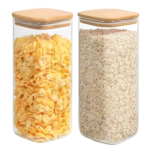 WHISKET - Square Glass Storage Containers with Bamboo Lids, Storage Stackable Spice Jar, Kitchen Canister for Tea, Coffee, Flour, Sugar, Candy, Cookie, Spice and Seasonings. (420 ML - 6 PCS) - Image 4