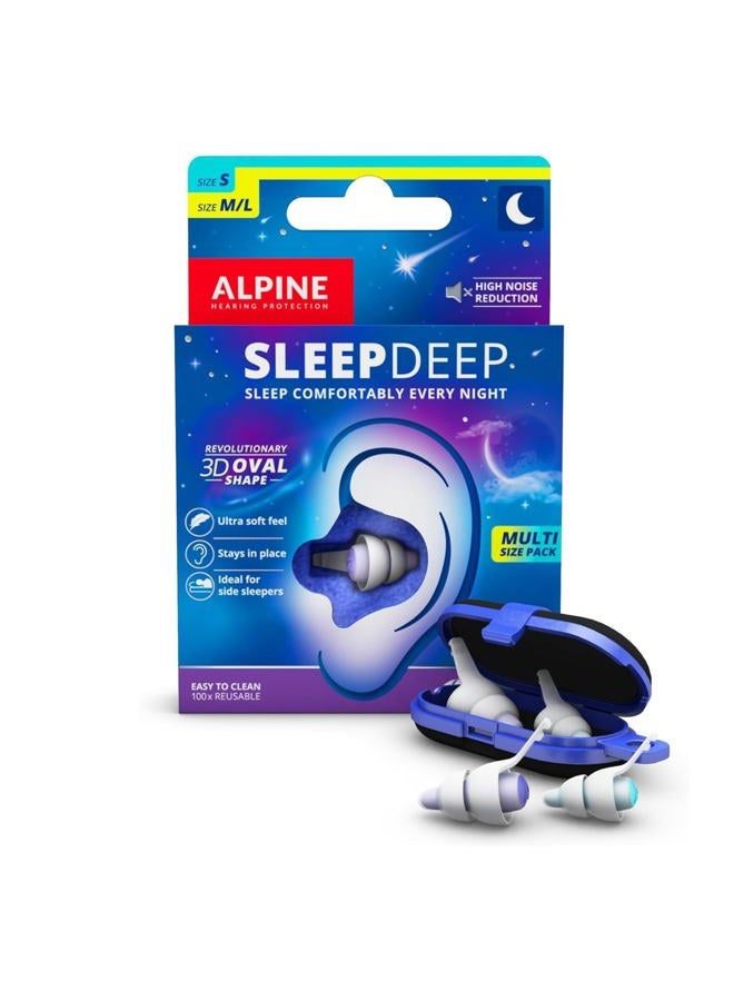 Alpine SleepDeep – سدادات أذن للنوم - شكل بيضاوي ثلاثي الأبعاد جديد وناعمة للغاية وقابلة لإعادة الاستخدام لإلغاء الضوضاء - تقليل الضوضاء بمقدار 27 ديسيبل - مثالية للنائمين على الجانب وتمنع الشخير (S+ M/L) - Image 1