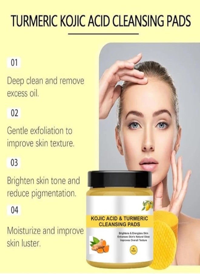 SEINON'S Turmeric Kojic Acid Pads, 50 Pack Acid Turmeric Cleansing Pads, Turmeric Exfoliators, Foam Pads for Cleansing, Brightening, Moisturizing (Pack Of 2) - Image 3
