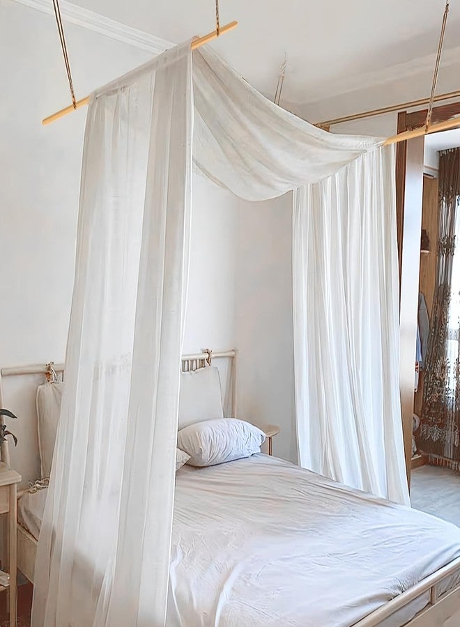 URMAGIC Canopy Bed Curtains with Lights for Girls & Adults, 2 Panels Sheer Bed Canopy Curtains for Full/Queen Metal Bed Frame, Scarf Valance Canopy Bed Drapes, 37.4" X 228", Easy Install, White - Image 2
