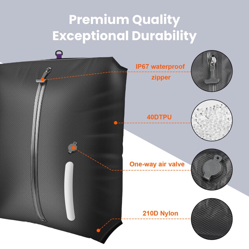 DrFlito 40L Travel Vacuum Bags with Pump â€“ 2Pcs IP67 Waterproof Reusable Vacuum Compression Bags for Travel,Backpack & Suitcases,Home Storage, Vacuum Seal bags for Clothing travel (2PC + PUMP) - Image 3