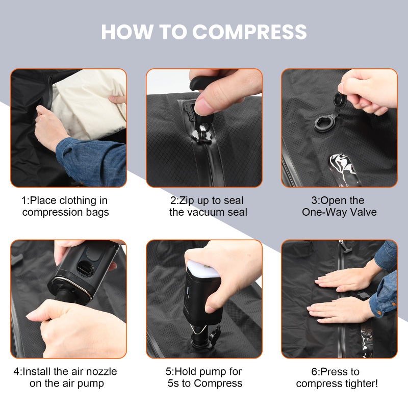 DrFlito 40L Travel Vacuum Bags with Pump â€“ 2Pcs IP67 Waterproof Reusable Vacuum Compression Bags for Travel,Backpack & Suitcases,Home Storage, Vacuum Seal bags for Clothing travel (2PC + PUMP) - Image 5