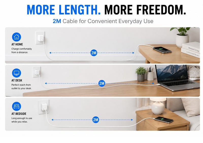 2M USB-C to USB-C Charging Cable for iPhone and Samsung, 6.56FT Type-C Fast Charging Cable for Compatible iPhone and Samsung Devices - Image 3