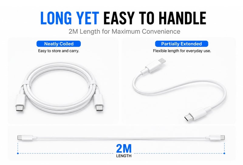 2M USB-C to USB-C Charging Cable for iPhone and Samsung, 6.56FT Type-C Fast Charging Cable for Compatible iPhone and Samsung Devices - Image 5