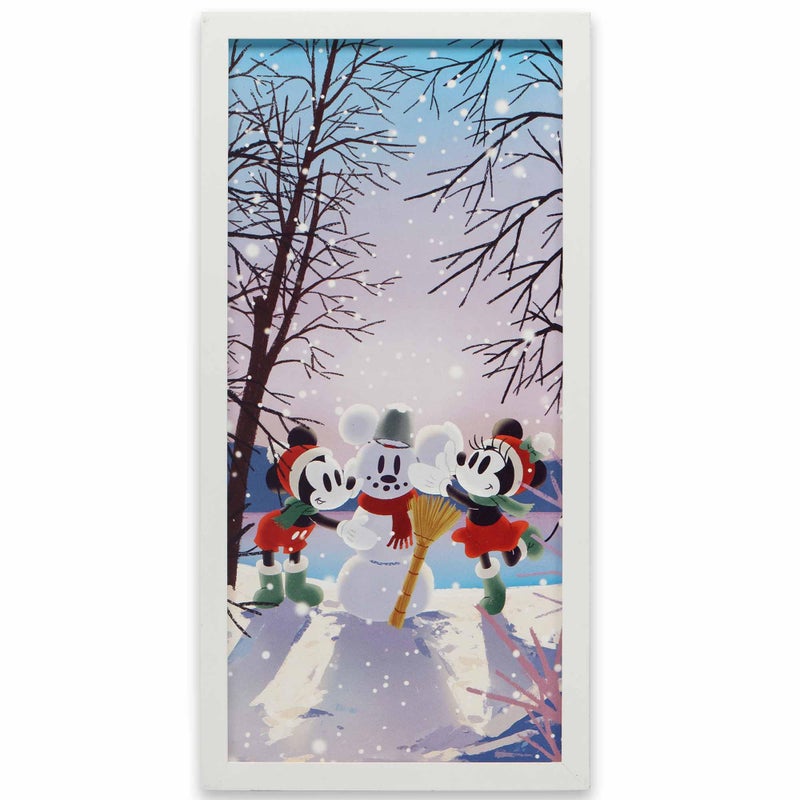 Open Road Brands Disney Mickey and Minnie Building a Snowman Framed Wood Wall Decor Large Seasonal Mickey Mouse Wall Art for Home - Image 2