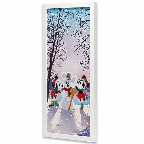 Open Road Brands Disney Mickey and Minnie Building a Snowman Framed Wood Wall Decor Large Seasonal Mickey Mouse Wall Art for Home - Image 3