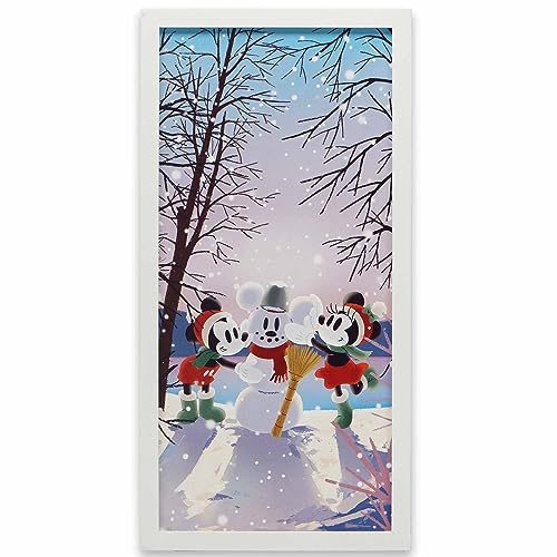 Open Road Brands Disney Mickey and Minnie Building a Snowman Framed Wood Wall Decor Large Seasonal Mickey Mouse Wall Art for Home - Image 1