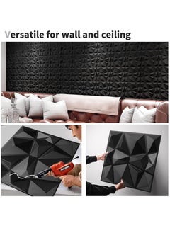 Hihonor Decorative 3D Wall Panels in Diamond Design, Interior Wall Decor, PVC Textured Wall Panels, wall paper peel and stick modern for Living Room Lobby Bedroom Hotel Office, 12 Pack (Black,30*30 cm)  - Image 2