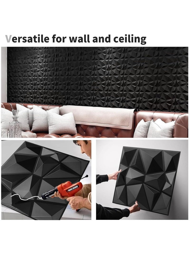 Hihonor Decorative 3D Wall Panels in Diamond Design, Interior Wall Decor, PVC Textured Wall Panels, wall paper peel and stick modern for Living Room Lobby Bedroom Hotel Office, 12 Pack (Black,30*30 cm)  - Image 2