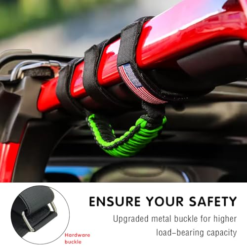 HZEL 2PCS Roll Bar Grab Handles, Oxford Cloth Upgrade Metal Buckle Paracord Grip Handles, Durable and Strong Car Accessories, Compatible with Wrangler JL, JLU, JT, JK, JKU, TJ, LJ and YJ (Green) - Image 3
