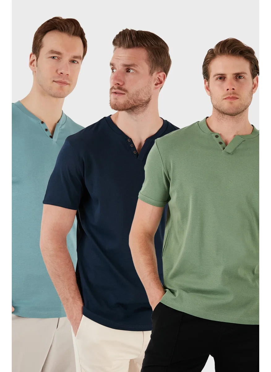 Buratti Cotton Button Detail Slim Fit V Neck 3-Pack T Shirt Men's T Shirt 5902122S3