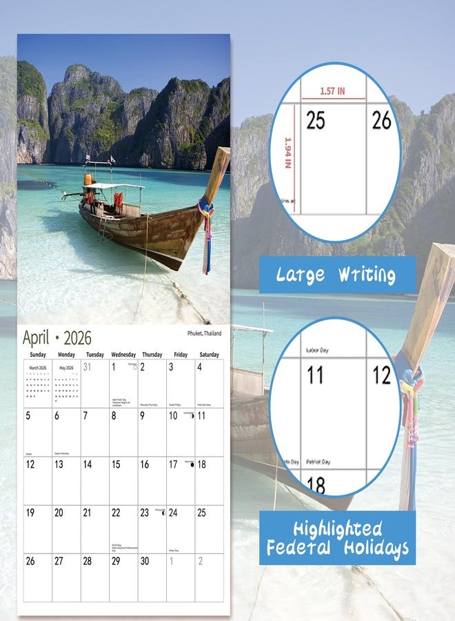 windrio 2026 Wall Calendar,Calendar 2026, January 2026 - June 2027, Wall Calendar BEACHES, 12" x 24" Opened,Full Page Months Thick & Sturdy Paper for Calendar Organizing & Planning - Image 4