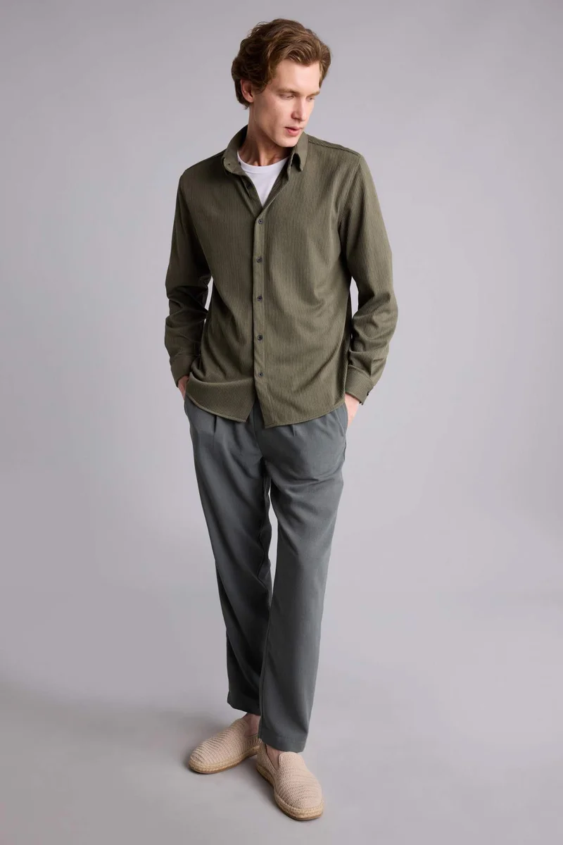 DeFacto Regular Fit Polo Collar Long Sleeve Shirt
