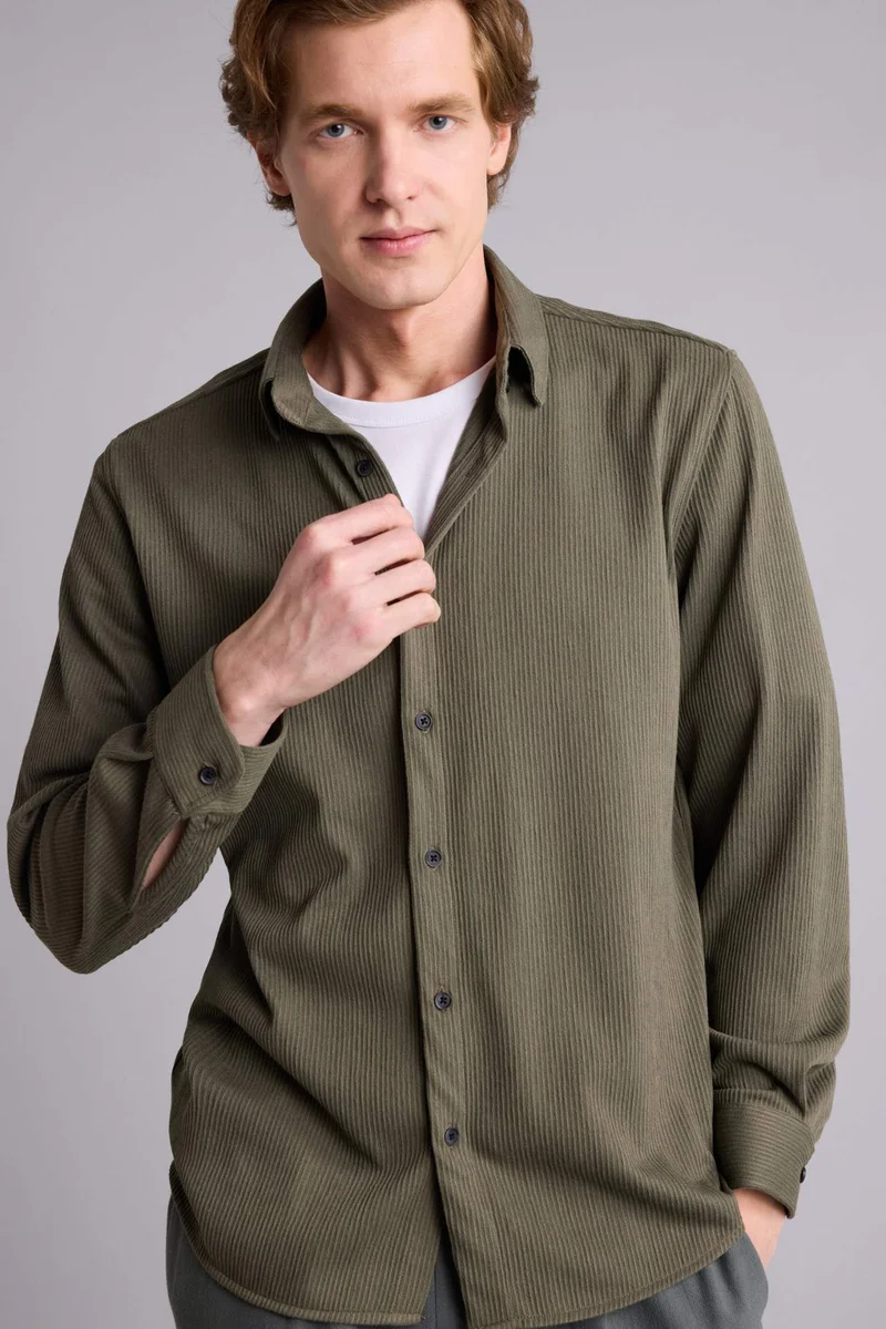 DeFacto Regular Fit Polo Collar Long Sleeve Shirt