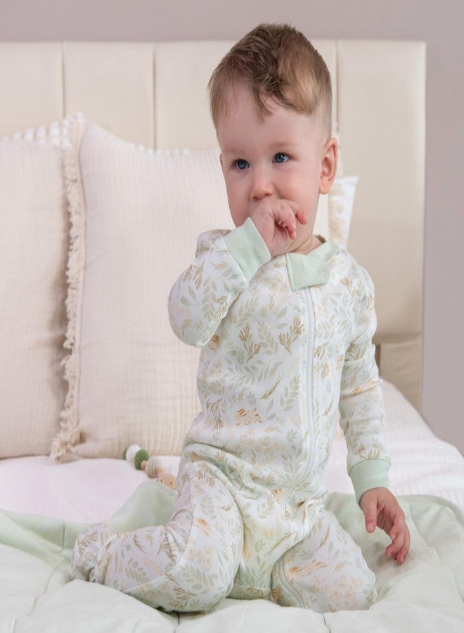 MY LITTLE ZONE طقم بيجامات أطفال من ماي ليتل زون، قطعتان، مقاس 0-3 أشهر، بيجامة أطفال بسحاب مزدوج، بيجامات قطنية 100%، ملابس أساسية للأطفال من عمر 0-3 أشهر (بيجامات نوم ولعب بنمط الغابة) - Image 4