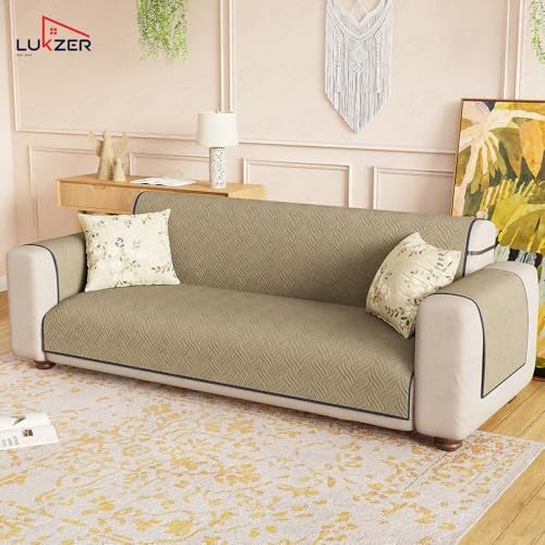 Lukzer 2 Seater Reversible Quilted Sofa Mat - Aqua Weave Pattern | Blue | 250 GSM Polyester Sofa Runner with Arms & Deep Storage Pocket | Machine Washable Sofa Cover with Elastic Belt (SC-215-02) - Image 4