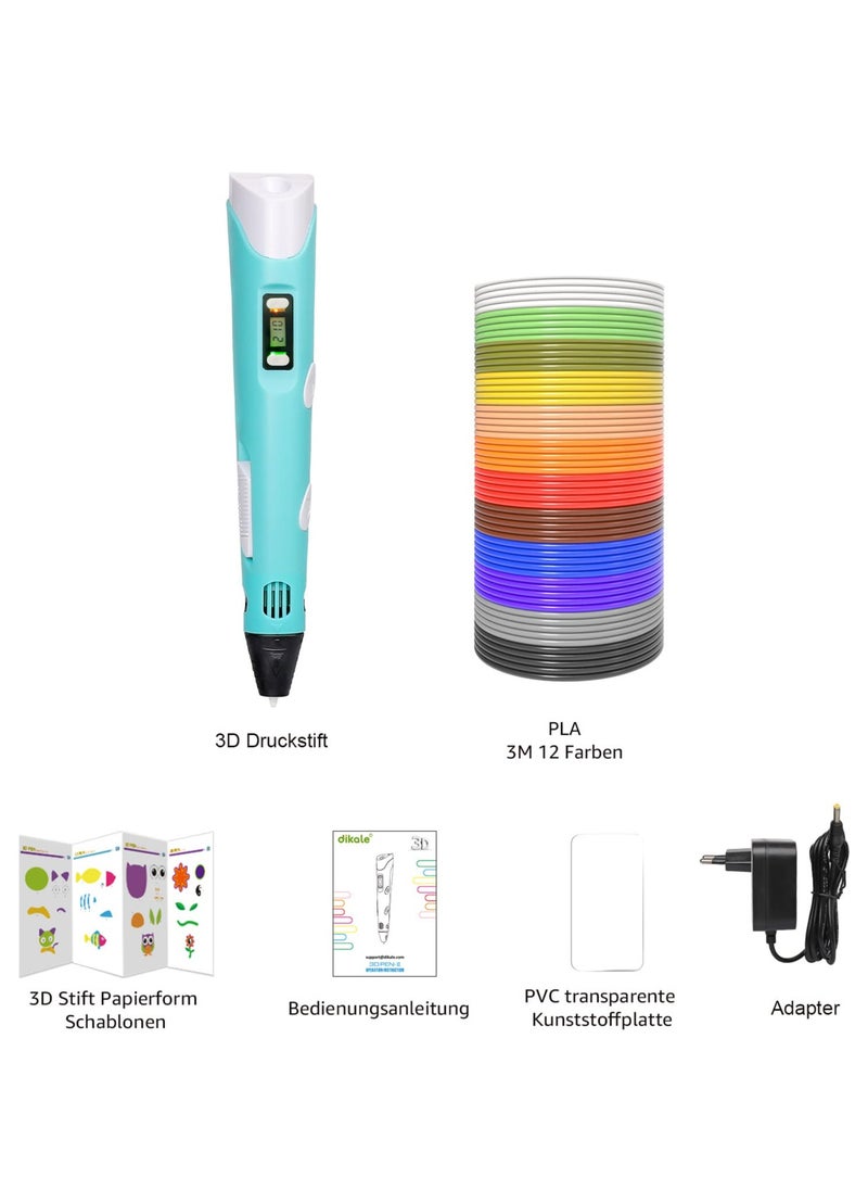 3D Pen for Kids and Adults,Compatible with 1.75mm PLA and ABS Filament Refills,3D Art Printing Printer Pens with LCD Screen Automatic Feeding,USB Charging,Interesting Gifts Toys