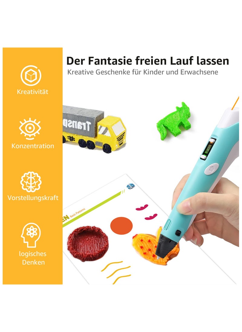 3D Pen for Kids and Adults,Compatible with 1.75mm PLA and ABS Filament Refills,3D Art Printing Printer Pens with LCD Screen Automatic Feeding,USB Charging,Interesting Gifts Toys