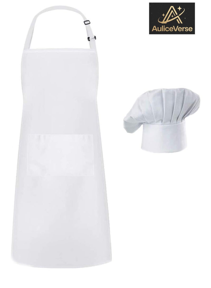 AuliceVerse Waterproof Chef Apron and Hat Set Adjustable Neck Strap Extra Long Ties 2 Pockets Ideal for Cooking Baking BBQ Restaurant Unisex for Men Women - Image 1