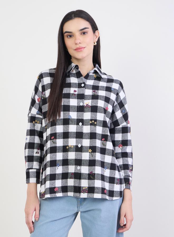 Styli Embroidered Plaid Oversized Shirt - Image 5