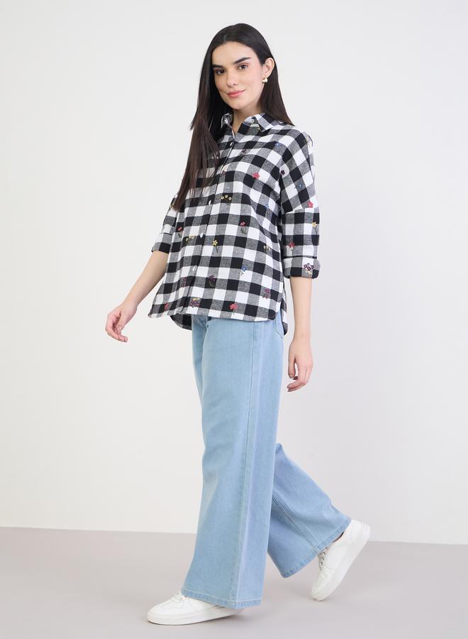 Styli Embroidered Plaid Oversized Shirt - Image 2