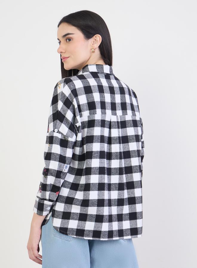 Styli Embroidered Plaid Oversized Shirt - Image 4