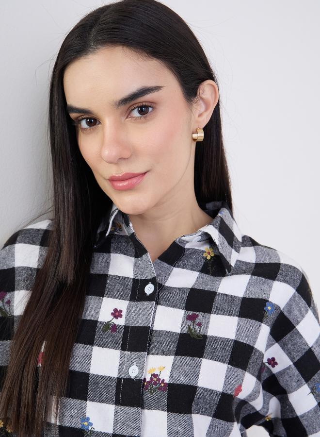 Styli Embroidered Plaid Oversized Shirt - Image 3